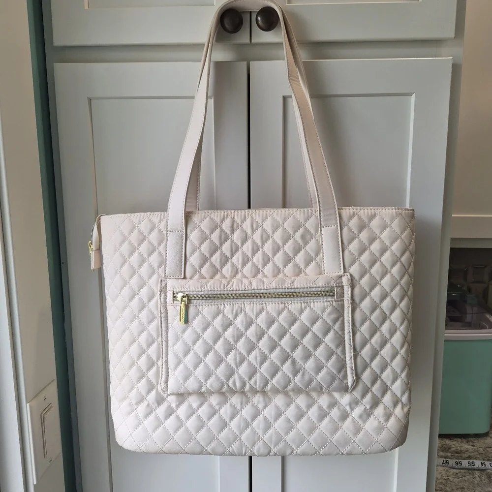 Lovevook Lap Top Bag,Women Quilted Tote Bag Ivory, 15.6